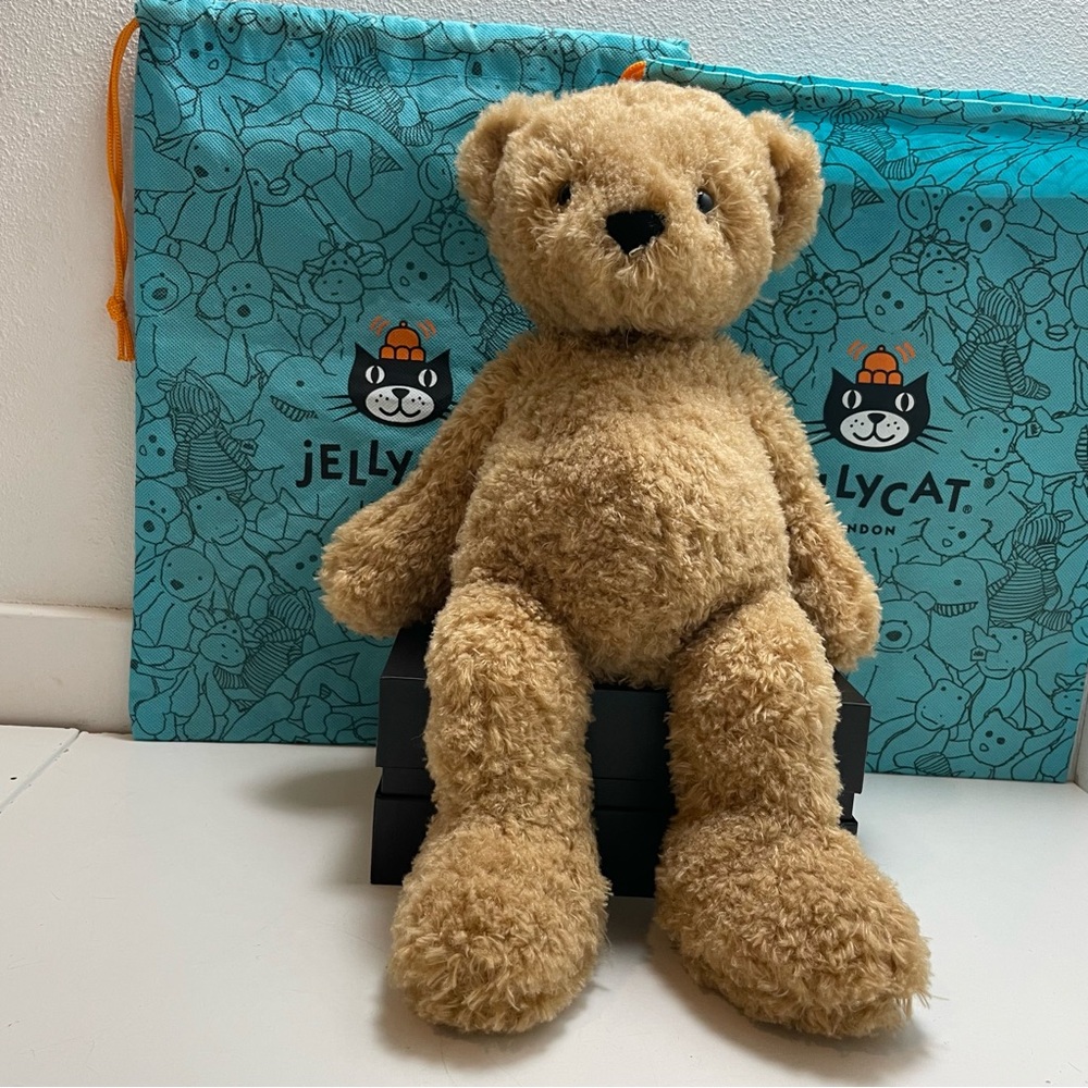 Sold ✅RARE Retired Jellycat Theodore Bear Brown Curly Hair Large 16”